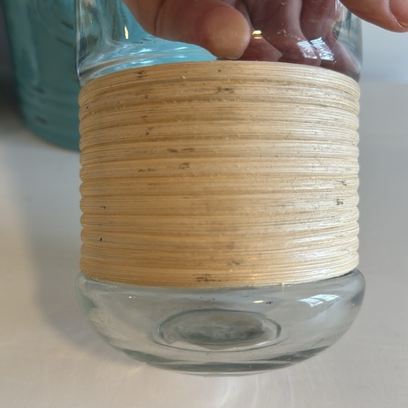 Pottery Barn Palm Woven Rattan and Glass Hurricane Candleholder - Picture 6 of 7